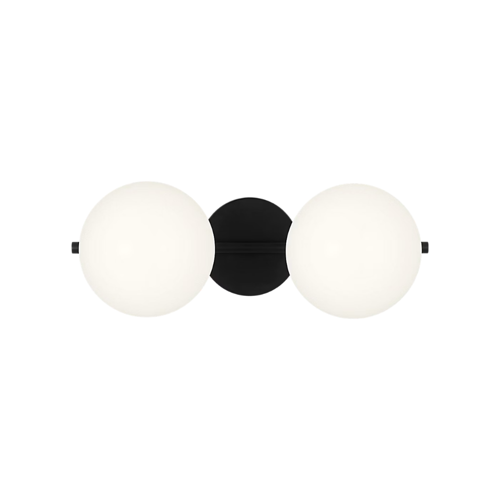 The Lune 2-Light Bath Sconce by Visual Comfort & Co in Aged Iron from the front.