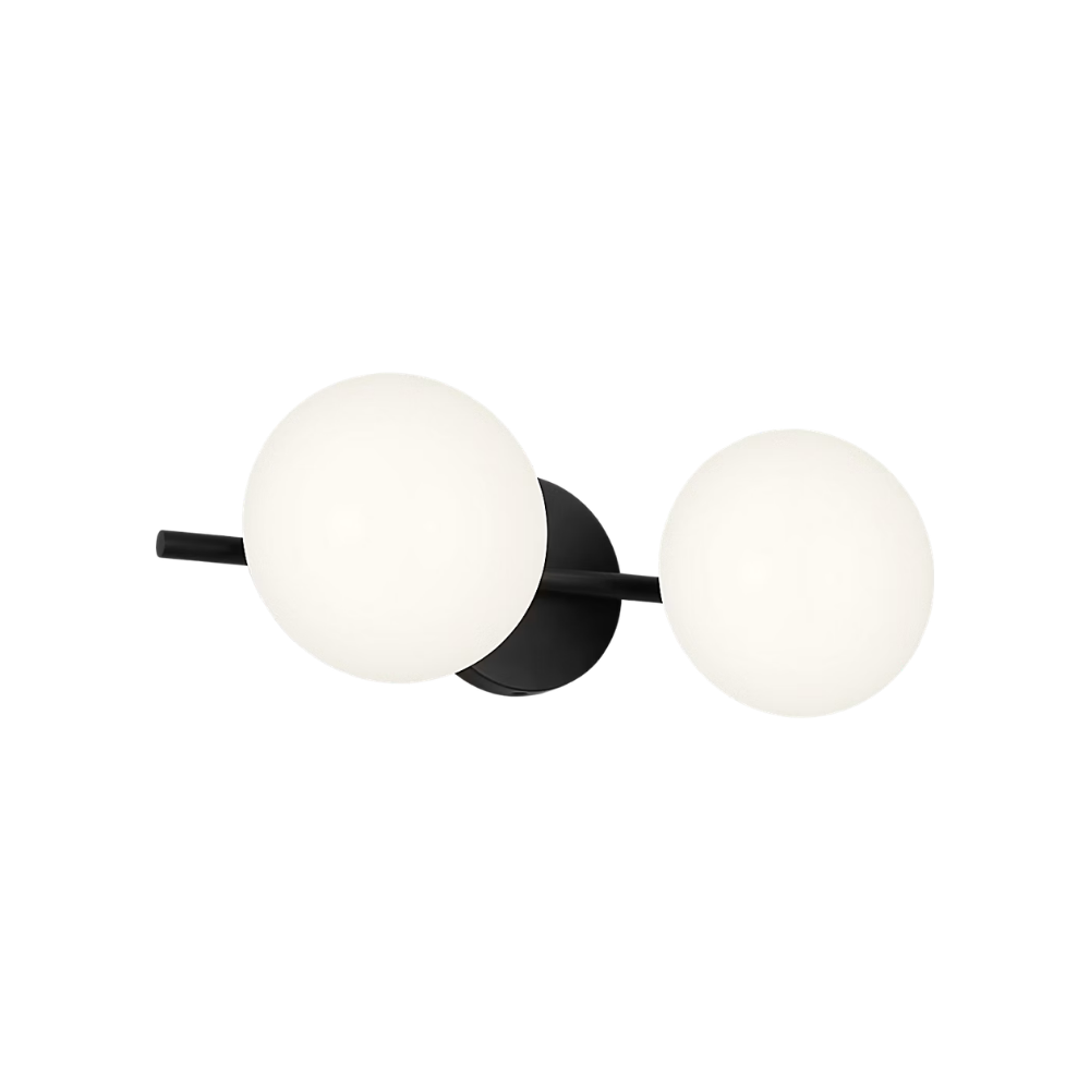 The Lune 2-Light Bath Sconce by Visual Comfort & Co in Aged Iron from an angle.