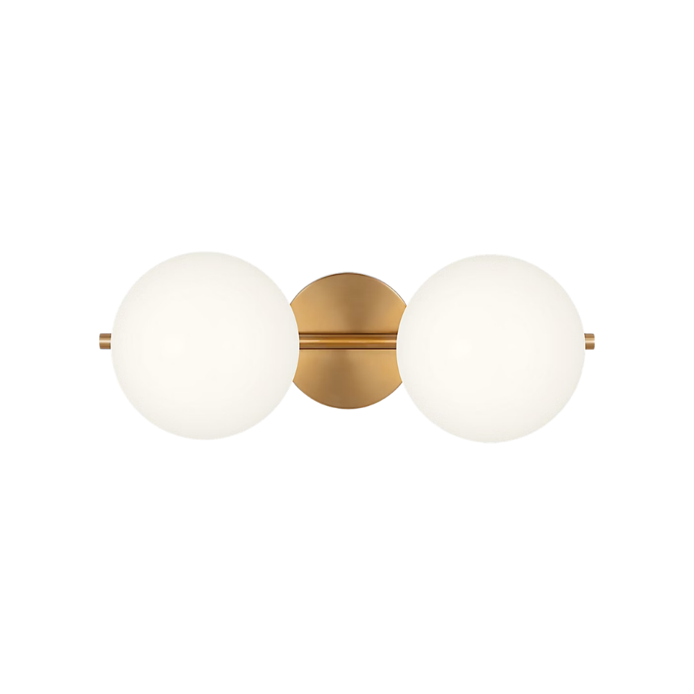 The Lune 2-Light Bath Sconce by Visual Comfort & Co in Burnished Brass from the front.