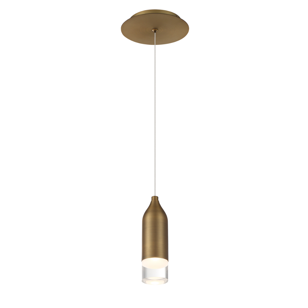The aged brass Action Mini Pendant from WAC Lighting.