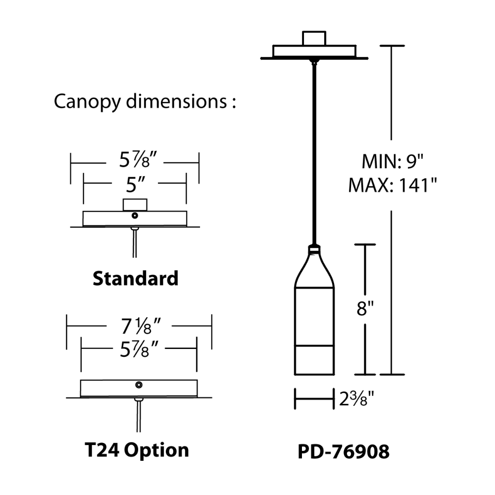 The dimensions of the Action Mini Pendant from WAC Lighting.