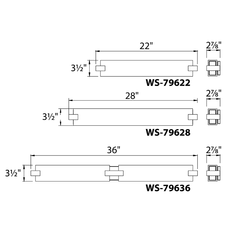 The Bliss Bathroom Sconce from WAC Lighting dimensions for all three sizes. all-groups
