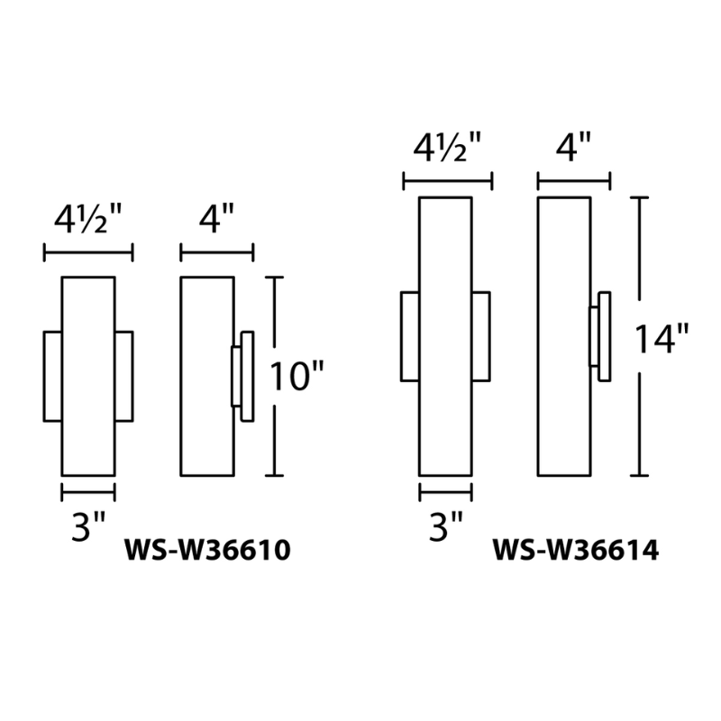 The dimensions of the 10 and 14 inch Caliber from WAC Lighting. all-groups