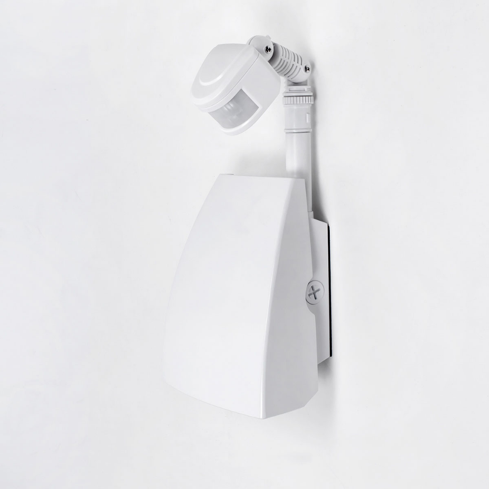 The Endurance Fin Wallpack Luminaire in Architectural White with motion sensor accessory.