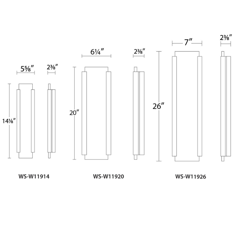 The 14, 20 and 26 inch dimensions of the Fiction light from WAC Lighting. all-groups