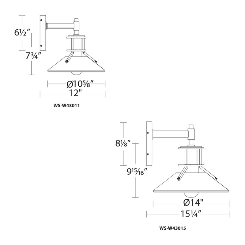 The dimensions of the Sleepless from WAC Lighting in the 11 inch and 15 inch size.