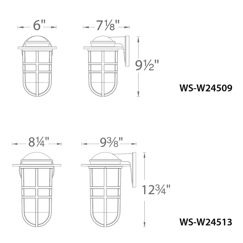 The dimensions of the 9 and 13 inch Steampunk from WAC Lighting.