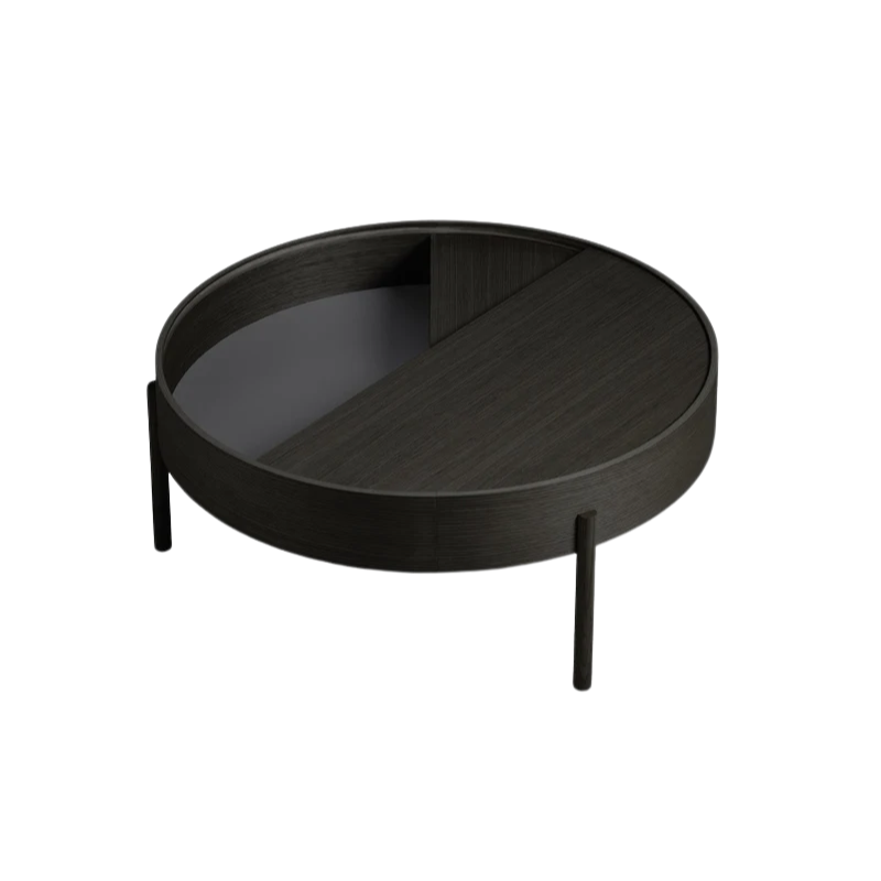 The large 35 inch ARC Coffee Table from Woud in black in a view from the top.