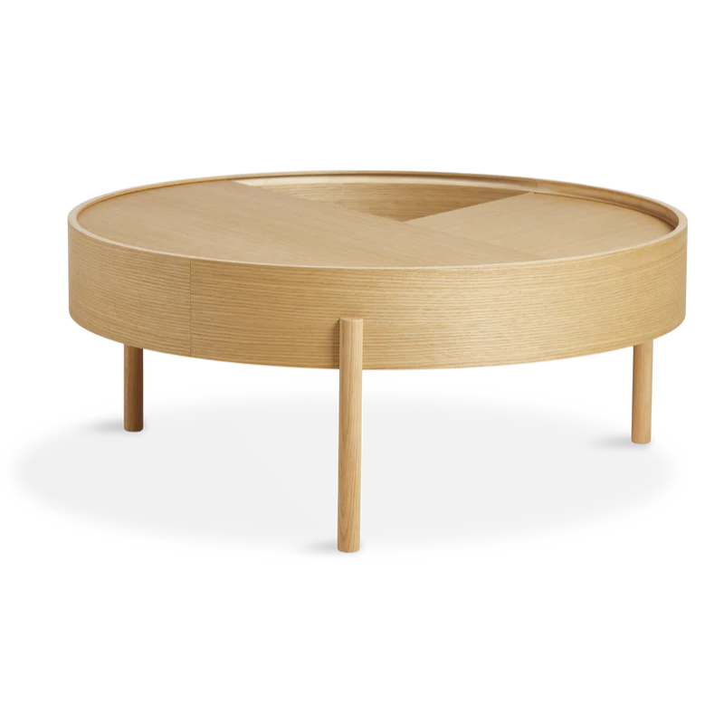 The large 35 inch ARC Coffee Table from Woud in oiled oak.