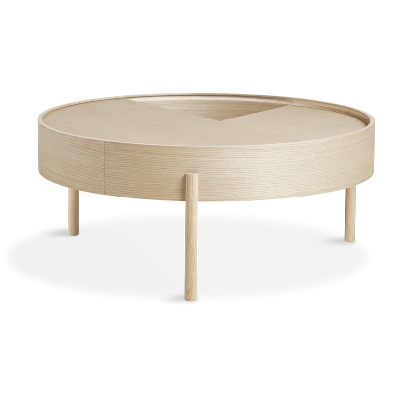The large 35 inch ARC Coffee Table from Woud in white pigmented ash.