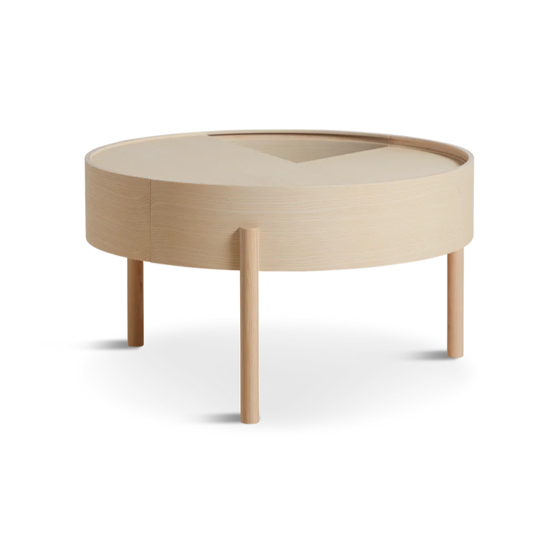 The medium 26 inch ARC Coffee Table from Woud in white pigmented ash.
