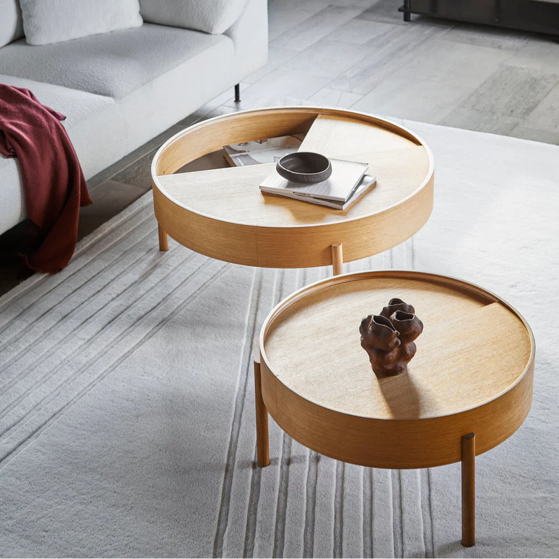 The ARC Coffee Table from Woud in oiled oak in a family room.