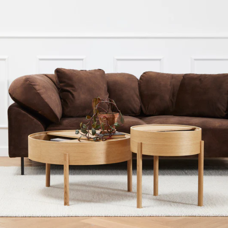 The ARC Side Table from Woud in oiled oak in a family area.
