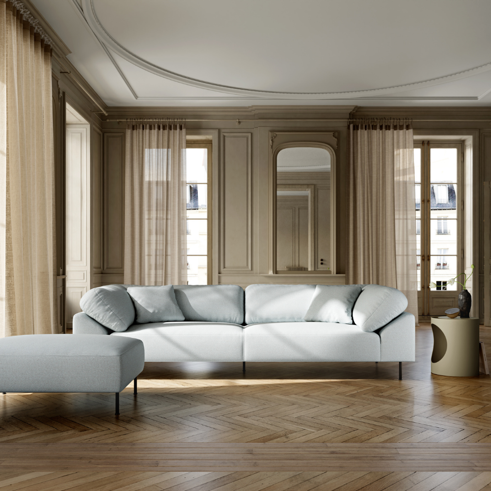 Collar Sofa 3-Seater in Cyber 01101 Light Grey in a living room.