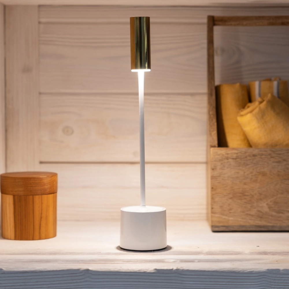 The pearl white and brushed brass Carolina Pro from Zafferano in a home office.