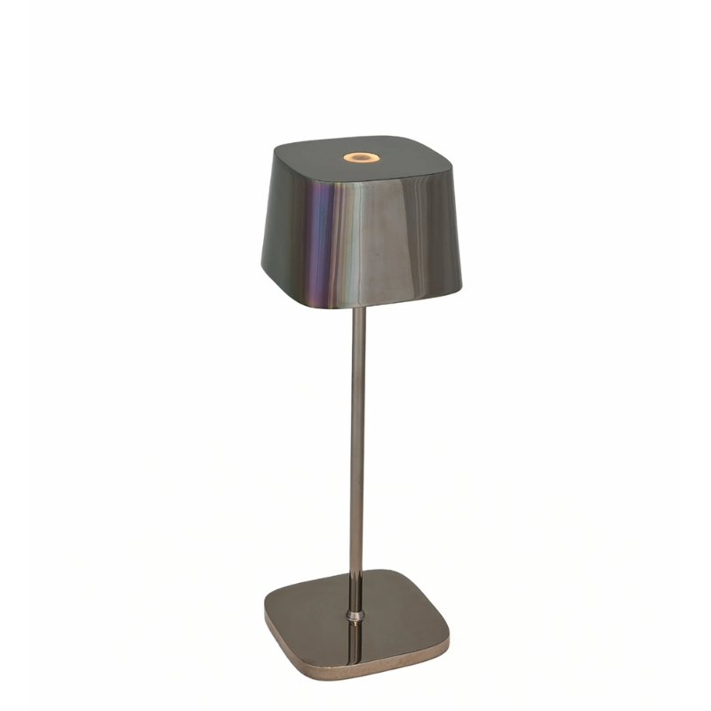 The black chrome Ofelia Pro cordless lamp from Zafferano.