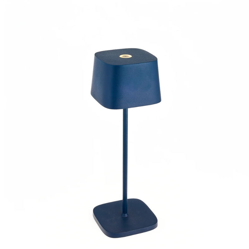 The steel blue Ofelia Pro cordless lamp from Zafferano.