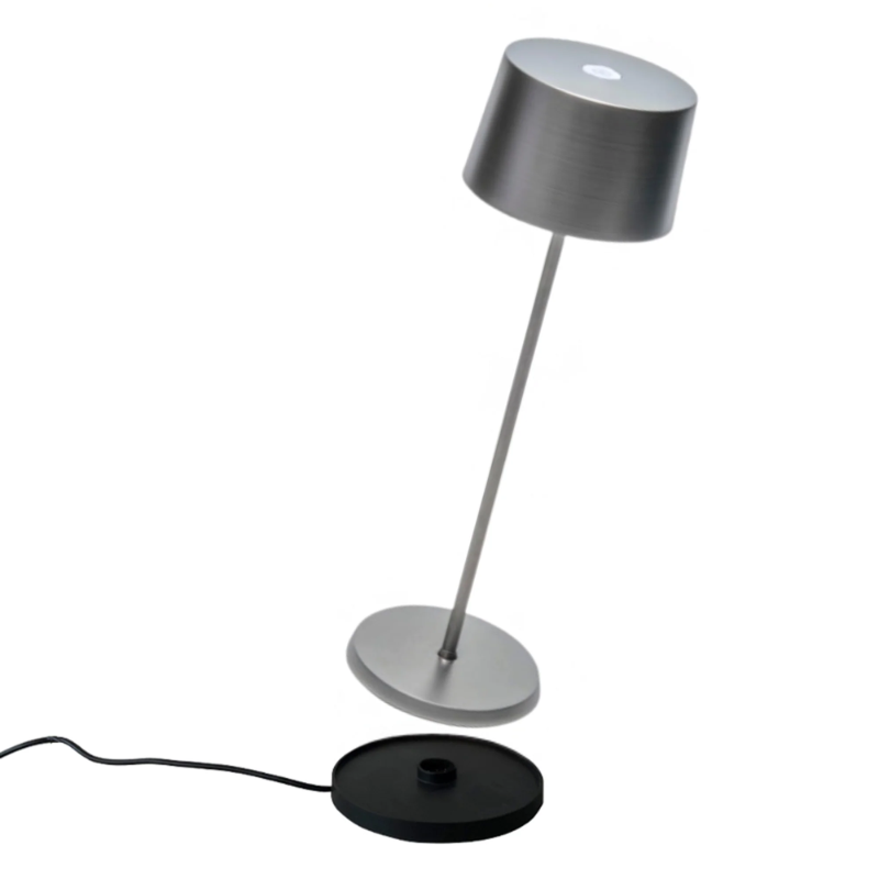 The antique nickel Olivia Pro cordless lamp from Zafferano, a portable lamp.