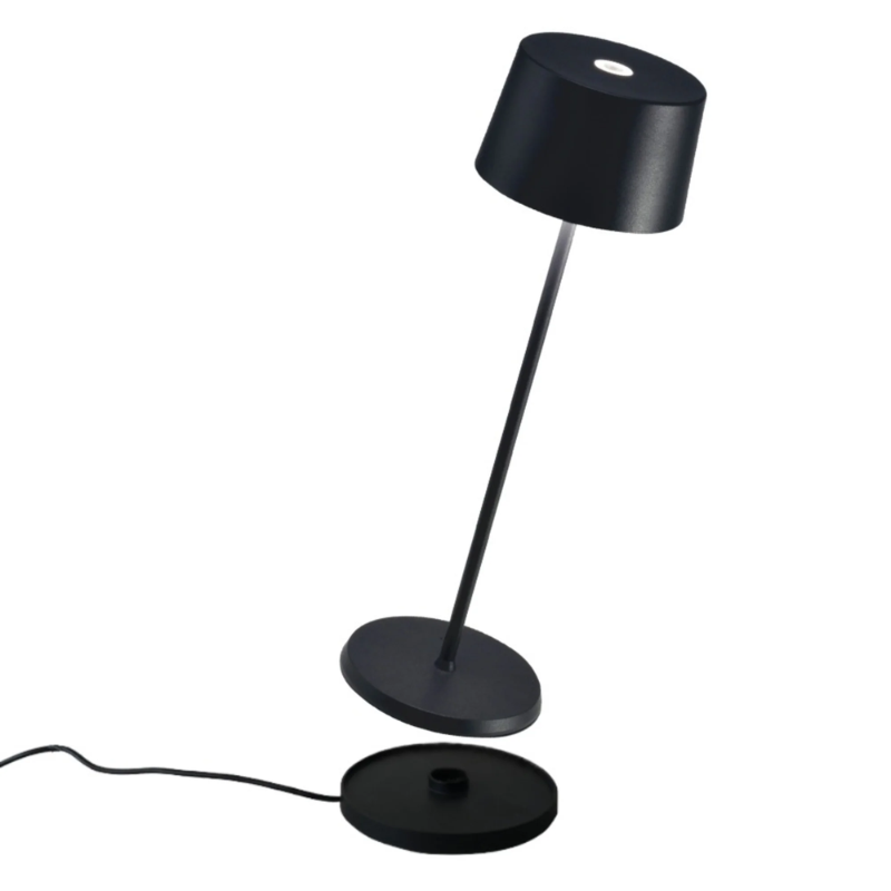 The black Olivia Pro cordless lamp from Zafferano, a portable lamp.