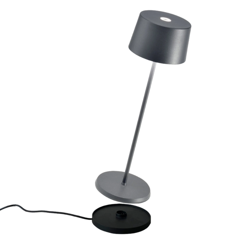 The dark gray Olivia Pro cordless lamp from Zafferano, a portable lamp.