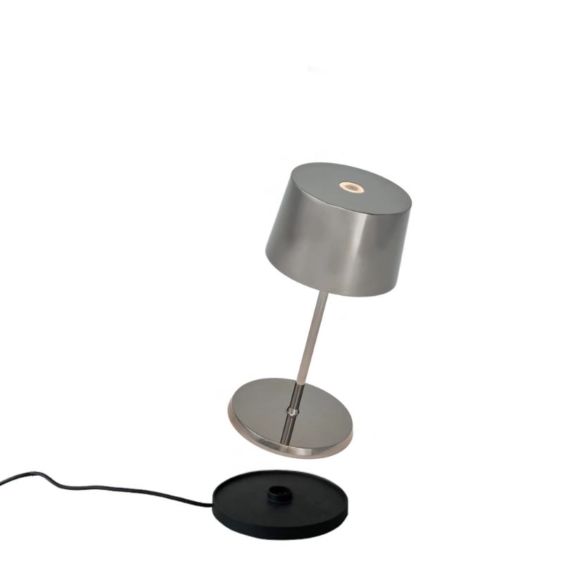 The antique nickel Olivia Pro Mini from Zafferano, a portable lamp.