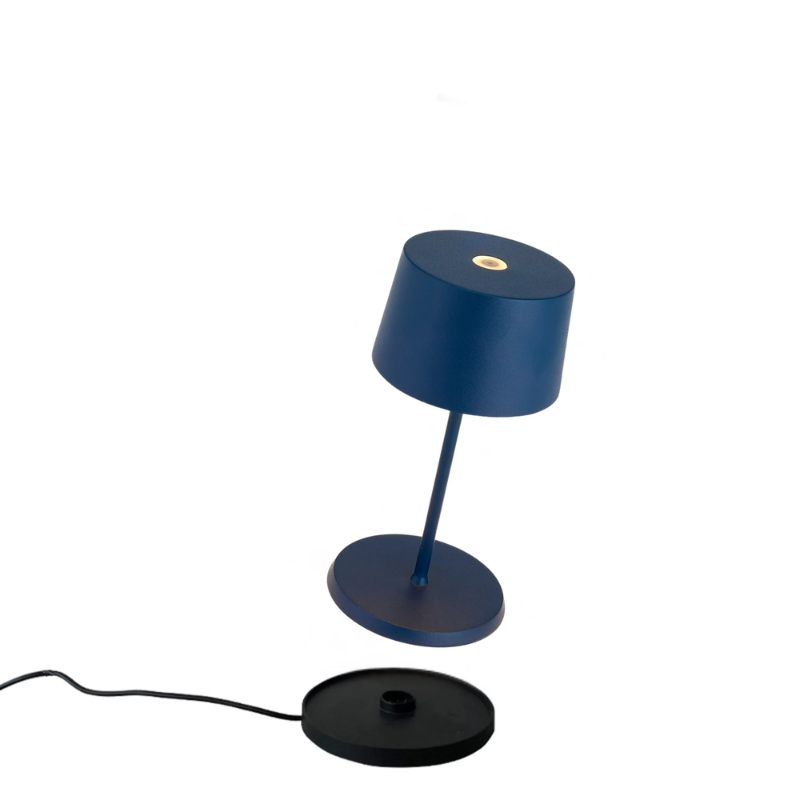 The steel blue Olivia Pro Mini from Zafferano, a portable lamp.