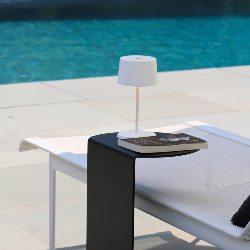 The white Olivia Pro Mini from Zafferano poolside.