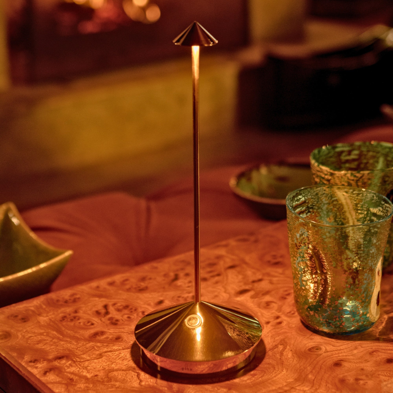 The glossy gold Pina Pro from Zafferano in a restaurant.