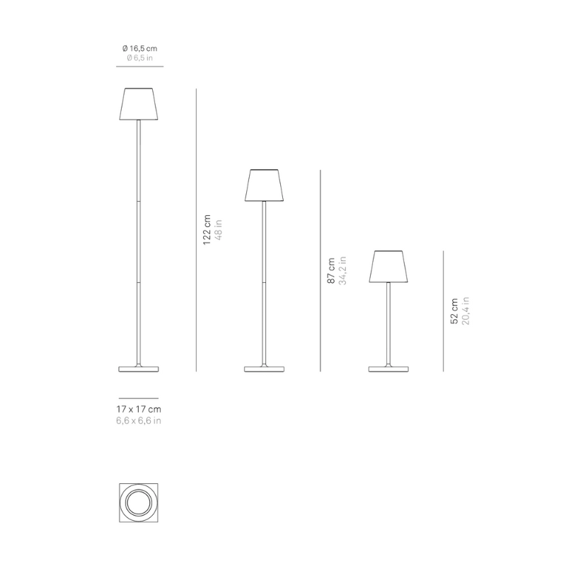 The Poldina Pro L Floor Lamp from Zafferano in dimensions. all-groups