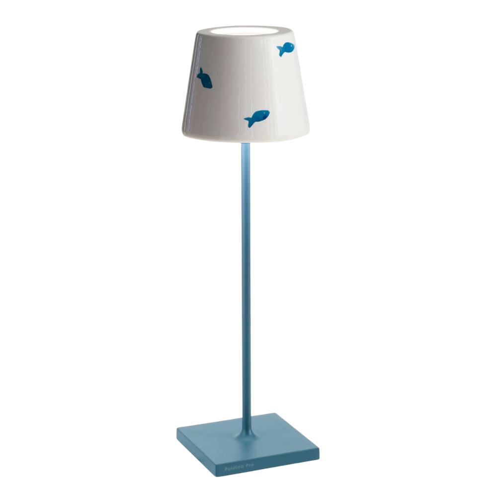 The Poldina Pro Lido with fish design and light blue base from Zafferano.