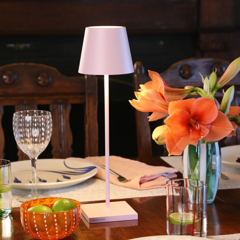The pink Poldina Pro from Zafferano in a dining room.
