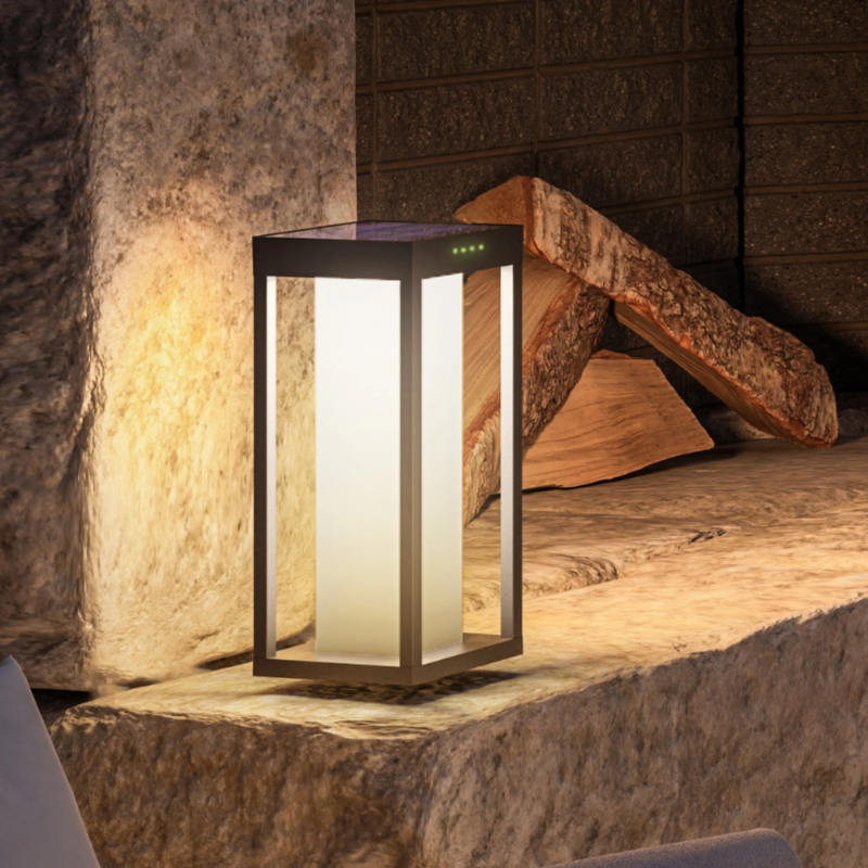 The Radia Moon Mini from Zafferano on top of an outdoor stone fireplace.