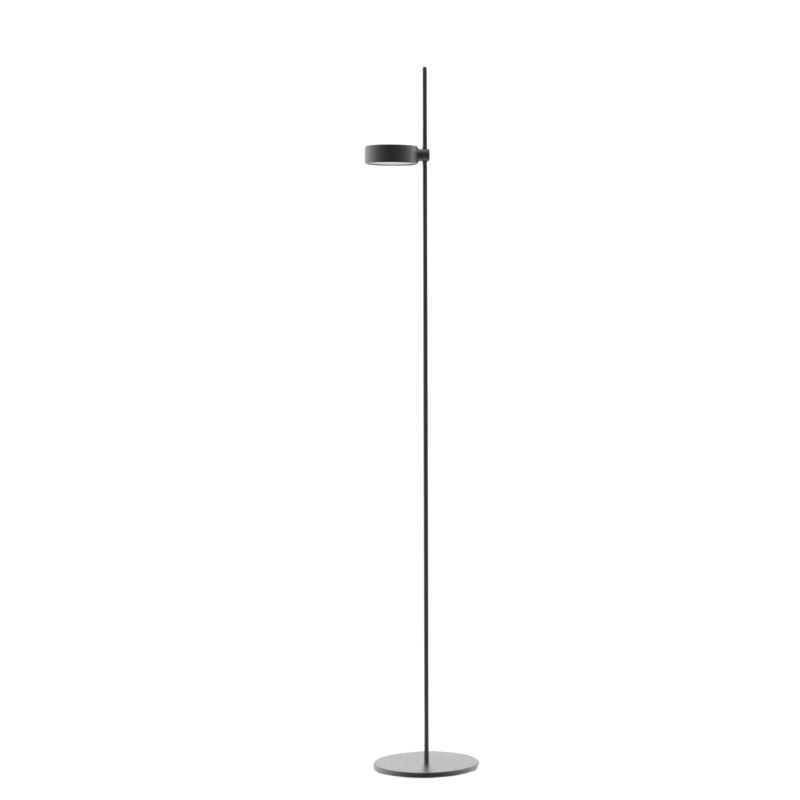 The Super O Floor Lamp from Zafferano in black with one light from an angle.