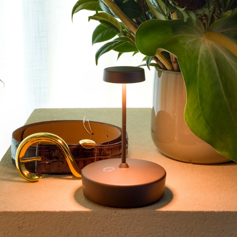 The rust Swap Pro Mini from Zafferano in a pirmary bedroom.