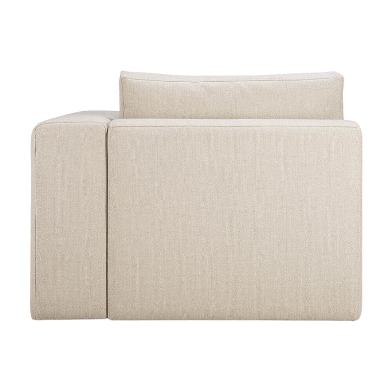 The left arm Mellow End Seater from Ethnicraft is in off white fabric on the back.
