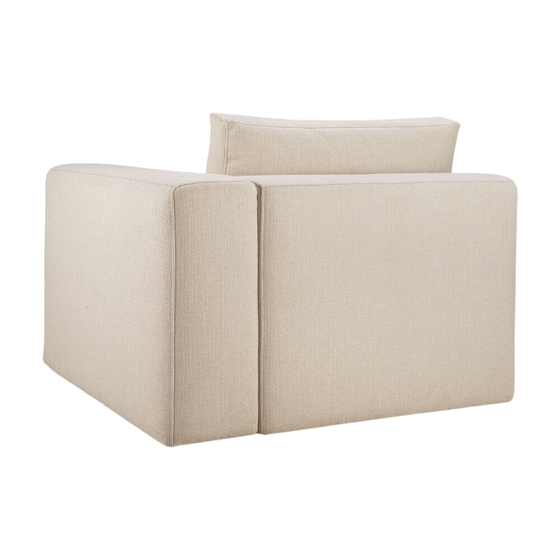 The left arm Mellow End Seater by Ethnicraft in off-white fabric from the rear angle.