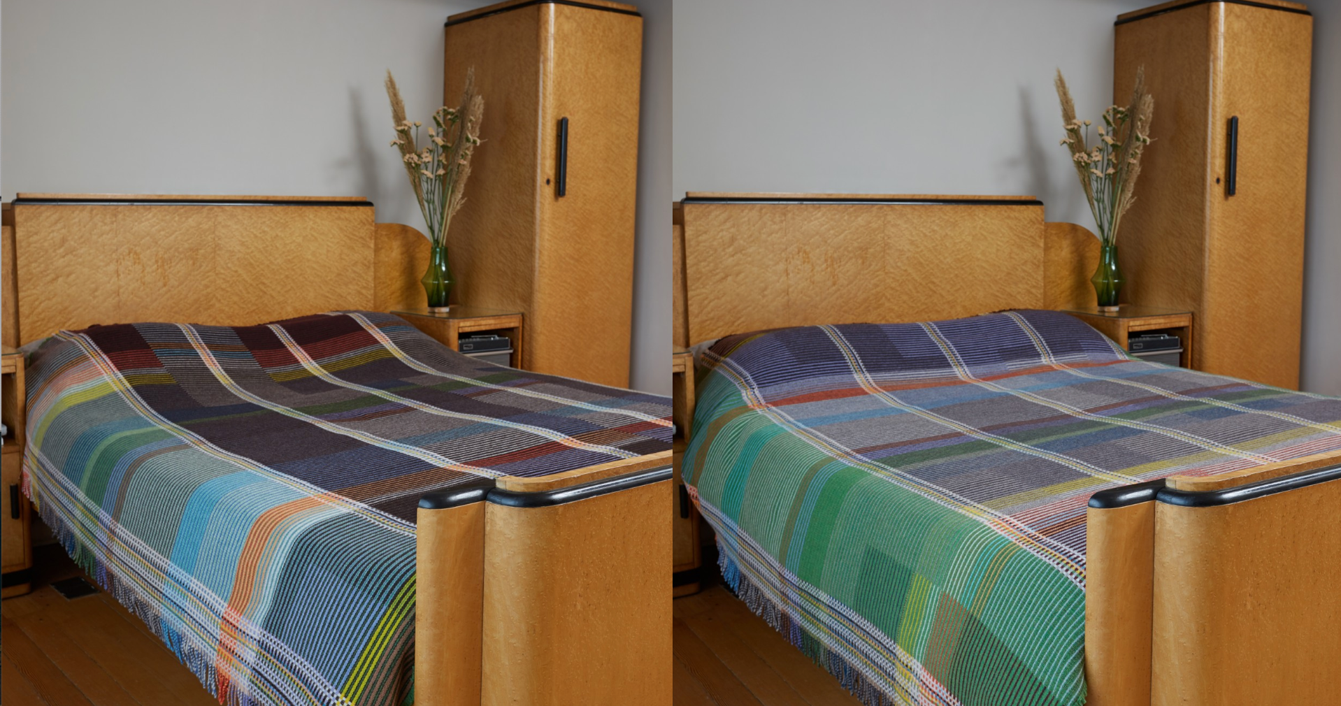 Woven in merino lambswool, Wallace & Sewell's Pinstripe throws combine bold-colored blocks with fine, detailed vertical stripes. This double-sided design also has a contrasting pixelated border and makes a stunning addition to a room.