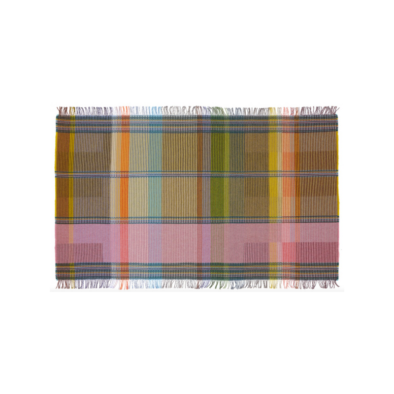 Woven in merino lambswool, Wallace & Sewell's Pinstripe throws combine bold-colored blocks with fine, detailed vertical stripes. This double-sided design also has a contrasting pixelated border and makes a stunning addition to a room.