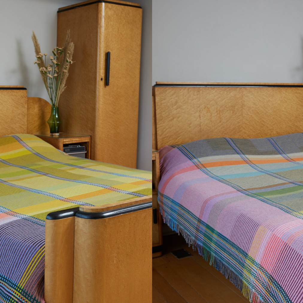 Woven in merino lambswool, Wallace & Sewell's Pinstripe throws combine bold-colored blocks with fine, detailed vertical stripes. This double-sided design also has a contrasting pixelated border and makes a stunning addition to a room.