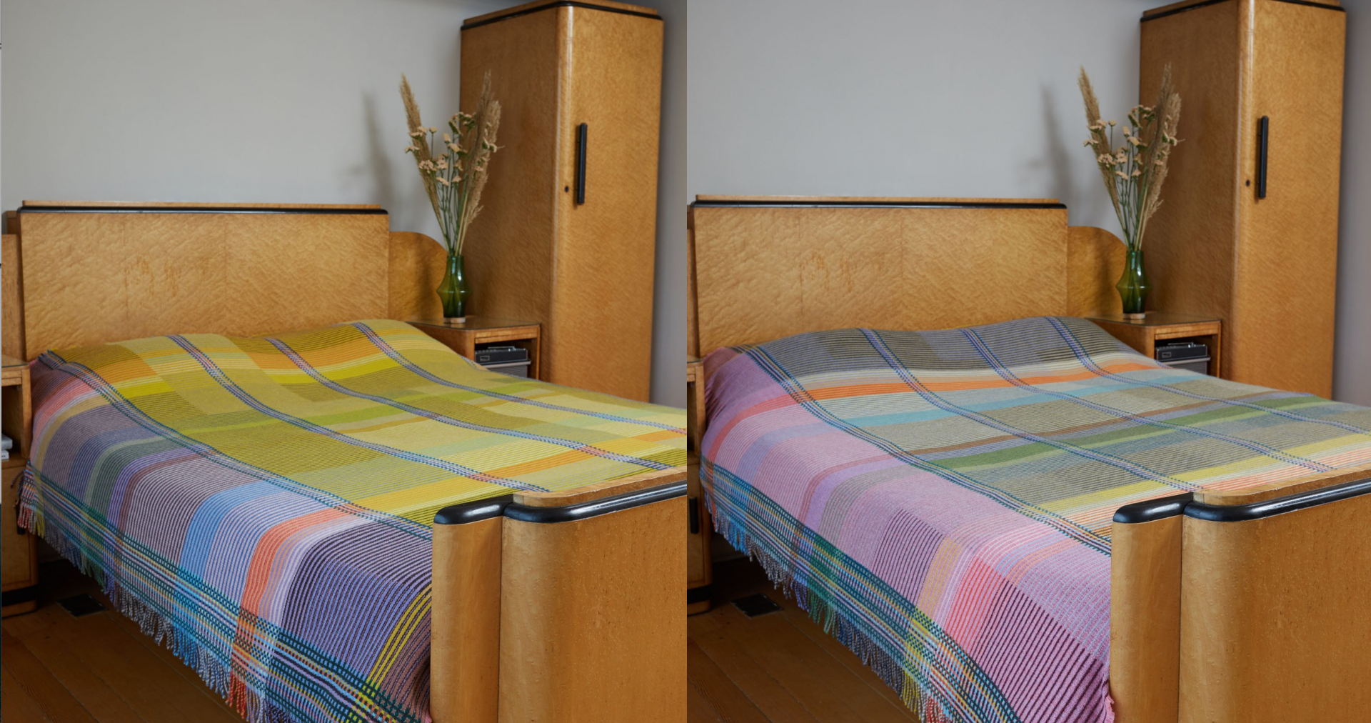 Woven in merino lambswool, Wallace & Sewell's Pinstripe throws combine bold-colored blocks with fine, detailed vertical stripes. This double-sided design also has a contrasting pixelated border and makes a stunning addition to a room.