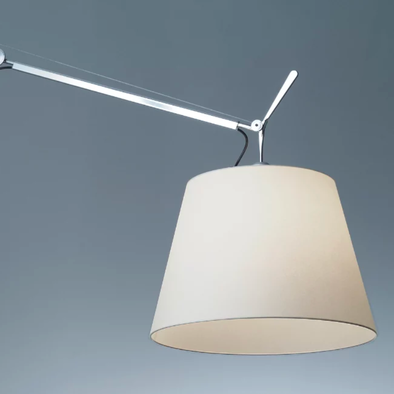 The Tolomeo Mega Floor Lamp from Artemide in parchment with a 17-inch shade in detail.