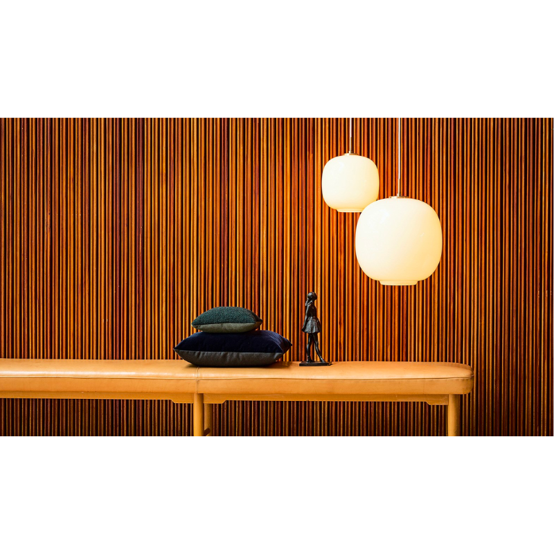 Originally designed in the 1940s by Vilhelm Lauritzen for a project in Copenhagen, the Louis Poulsen VL45 Radiohus Pendant is everything we love about modern design. The lantern shape is smooth and crisply rendered from three layers of hand-blown glass, casting a glowing light from its center that is both functional and beautiful to witness. The glass is topped with a Brushed Brass tube, adding a nice metallic accent to the warmth of the opal glass.