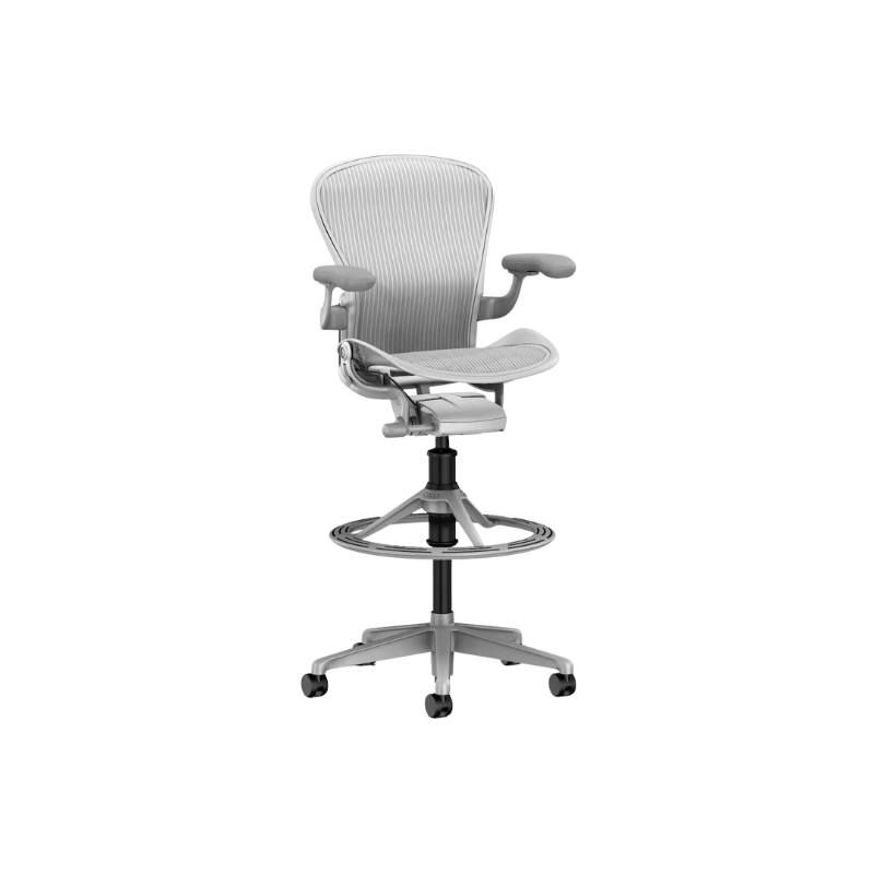 The Aeron office chair by Herman Miller revolutionized office seating with its defining design qualities: the pioneering Pellicle suspension material and its patented PostureFit SL back support, which affords the ideal sit — chest open, shoulders back, pelvis tilted slightly forward.