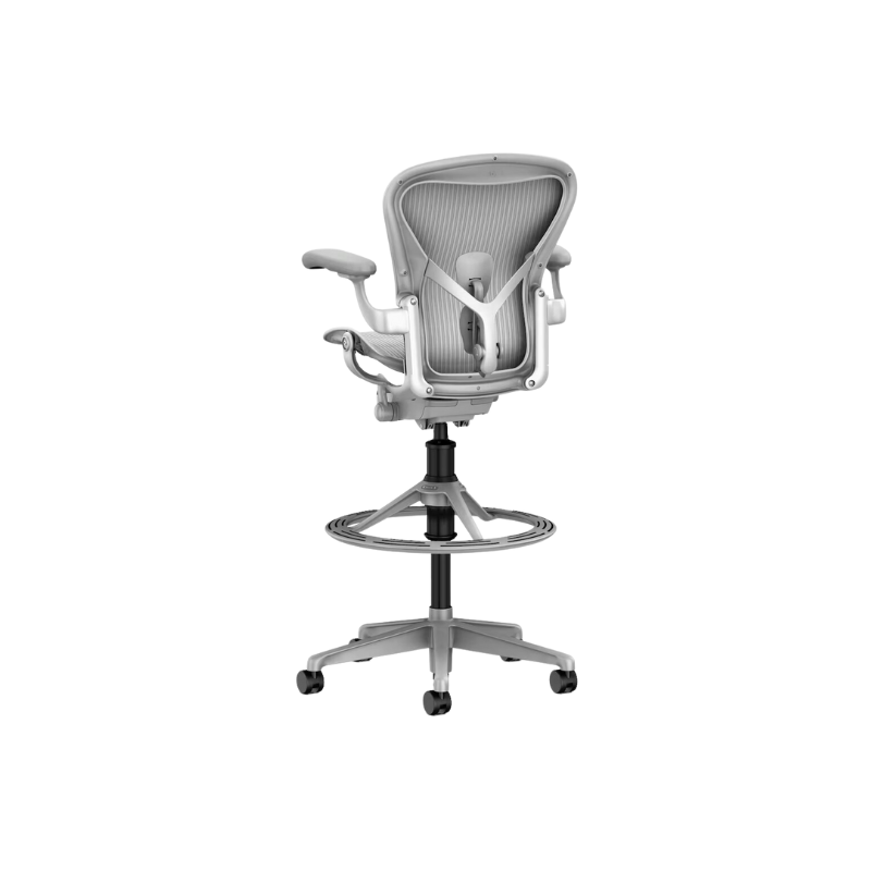 The Aeron office chair by Herman Miller revolutionized office seating with its defining design qualities: the pioneering Pellicle suspension material and its patented PostureFit SL back support, which affords the ideal sit — chest open, shoulders back, pelvis tilted slightly forward.
