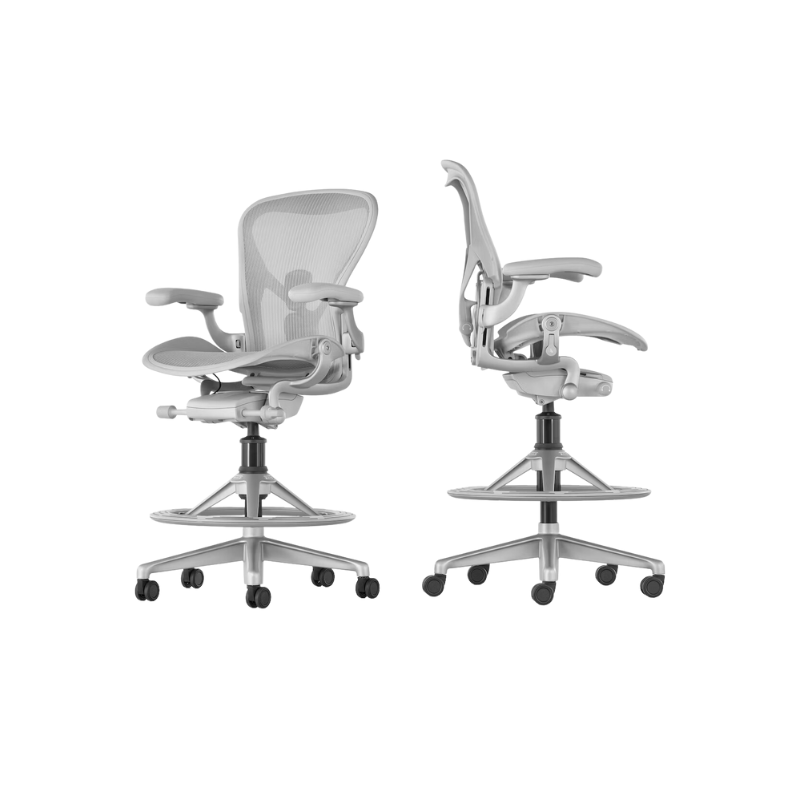 The Aeron office chair by Herman Miller revolutionized office seating with its defining design qualities: the pioneering Pellicle suspension material and its patented PostureFit SL back support, which affords the ideal sit — chest open, shoulders back, pelvis tilted slightly forward.