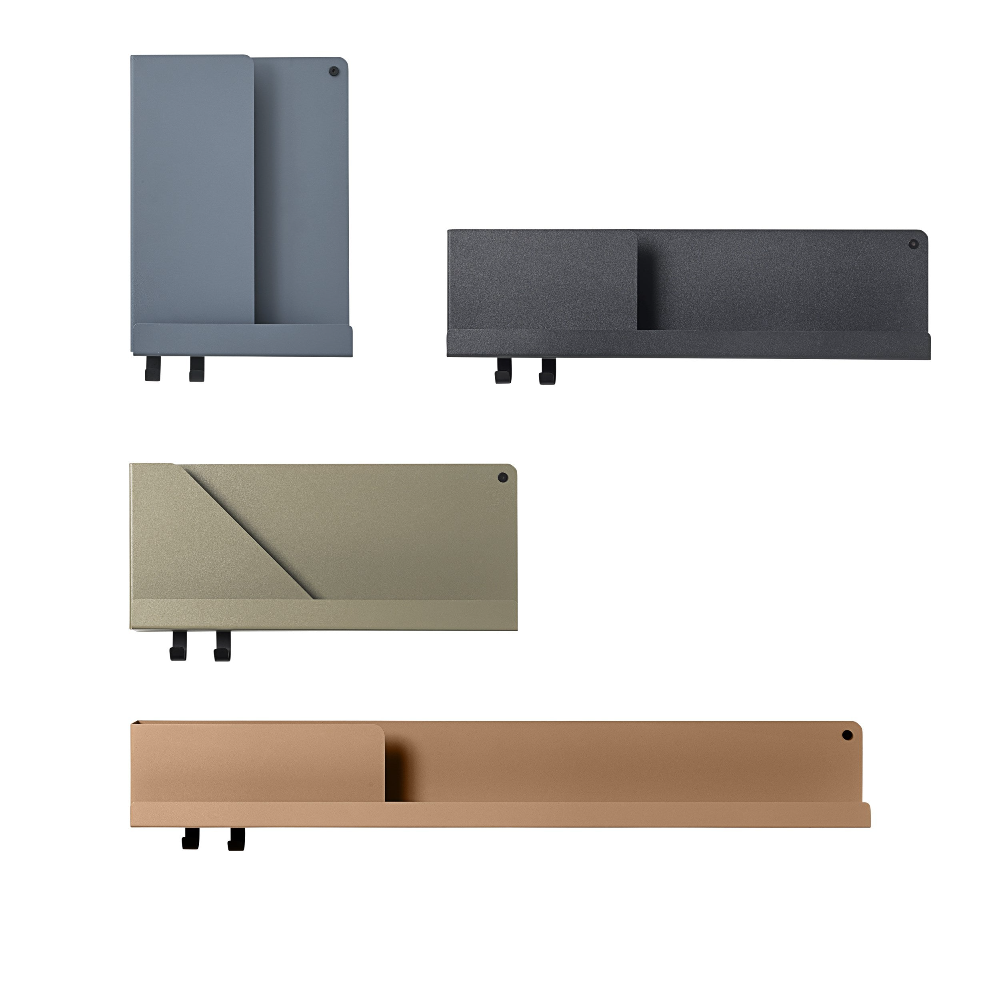 The Folded Shelves by Johan Van Hengel for Muuto imitates the look of folded paper yet shaped in metal, the Folded Shelves have a contemporary, functional character. The shelves come with two hooks and two bolts for mounting on the wall. The Folded Shelves are a modern and friendly way to add storage to any home or professional space.