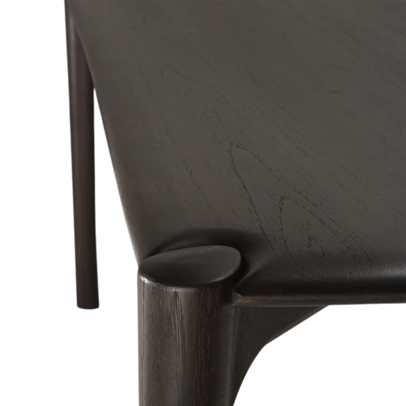 The Teak Dark Brown PI Dining Table by Ethnicraft from the top close-up. all-groups
