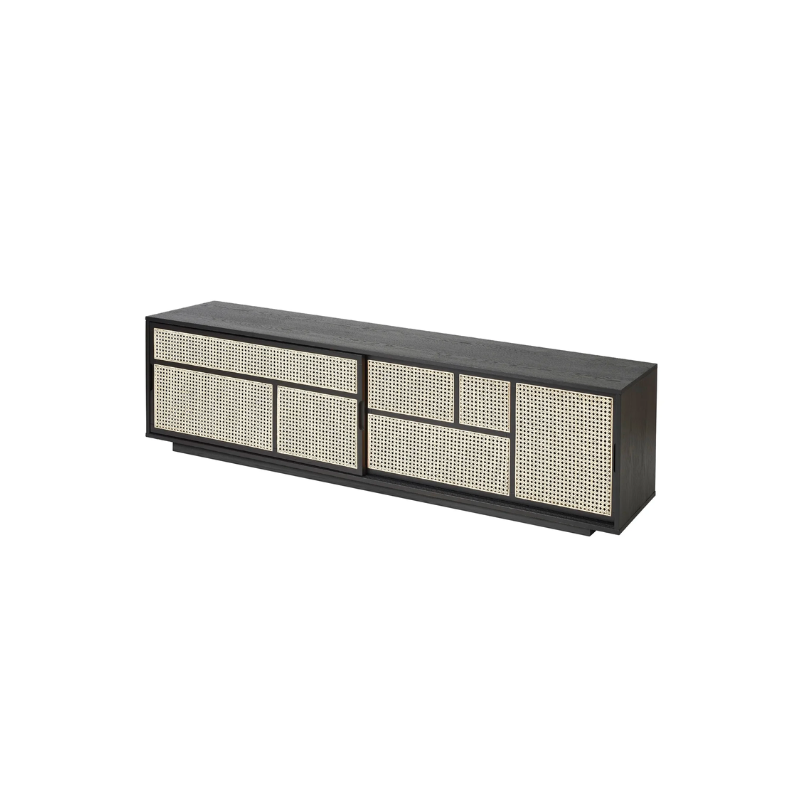 The Air Sideboard, Low by Design House Stockholm boasts a graphic pattern of rattan made of natural cane inlays, giving a feeling of lightness and transparency. The Air Sideboard can be used as a freestanding room divider or placed against a wall as a TV stand.