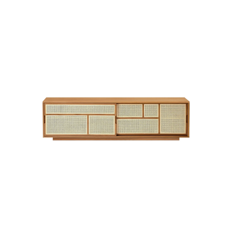 The Air Sideboard, Low by Design House Stockholm boasts a graphic pattern of rattan made of natural cane inlays, giving a feeling of lightness and transparency. The Air Sideboard can be used as a freestanding room divider or placed against a wall as a TV stand.