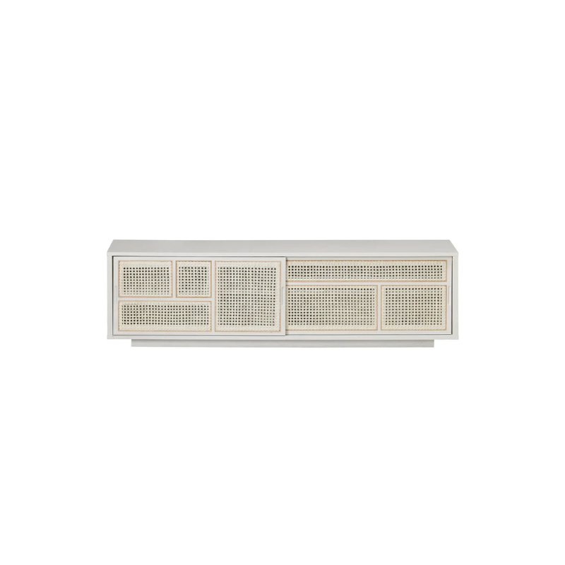 The Air Sideboard, Low by Design House Stockholm boasts a graphic pattern of rattan made of natural cane inlays, giving a feeling of lightness and transparency. The Air Sideboard can be used as a freestanding room divider or placed against a wall as a TV stand.